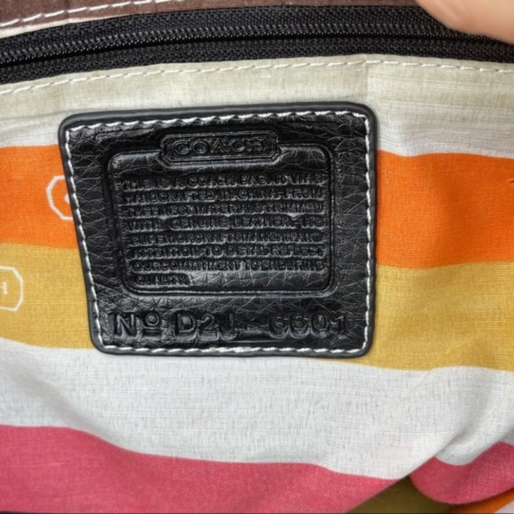COACH Black Signature Tote with Multi Colored Striped lining - Picture 6 of 9